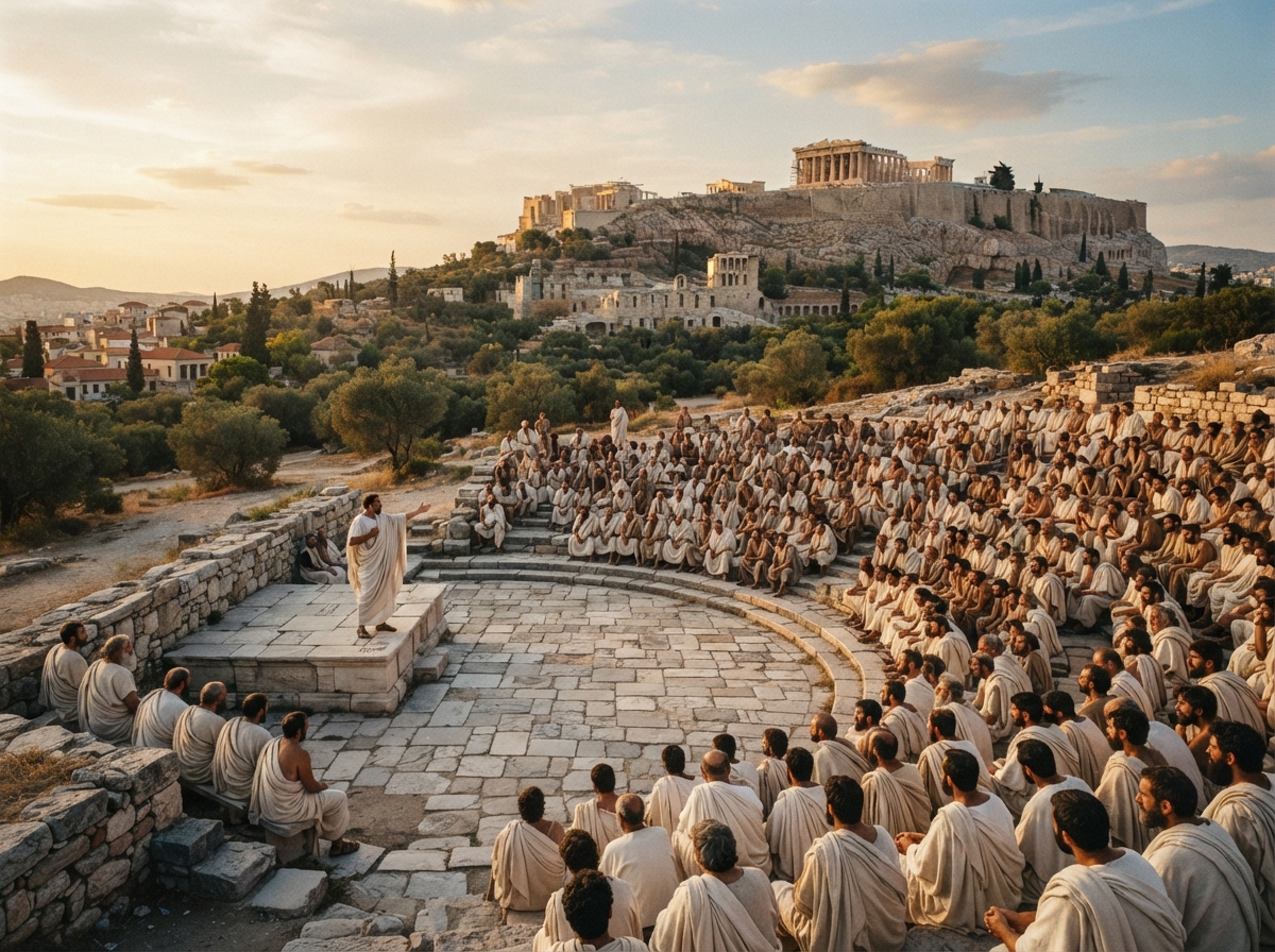Vue de la Pnyx, l'assemblée en plein air où les Athéniens votaient