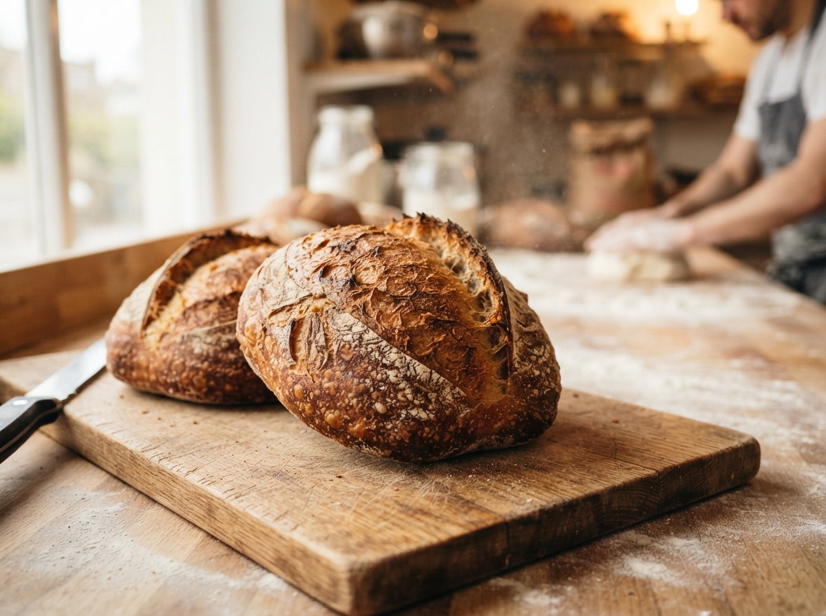 Pain fraîchement cuit avec une croûte dorée résultant de la réaction de Maillard